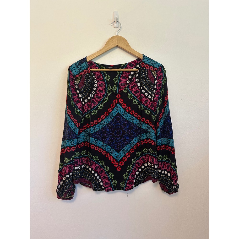 Ella Moss Boho Geometric Floral V-Neck Multicolor Blouse | Size XS